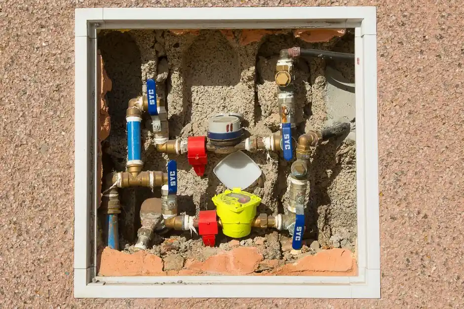 Water meter and shutoff valves inside a service box